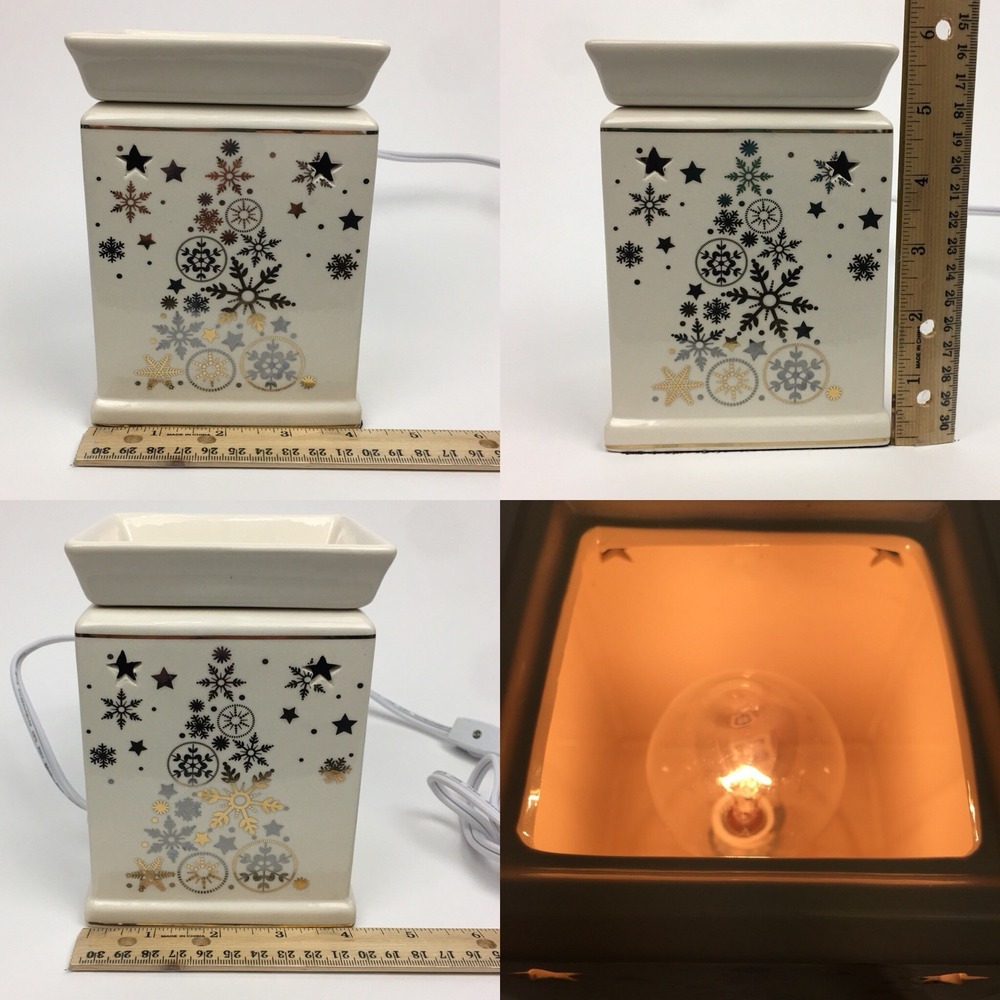 Square‎ Tabletop Plugin Candle Warmer Christmas Tree Stars Gold Silver Metallic - Picture 2 of 8
